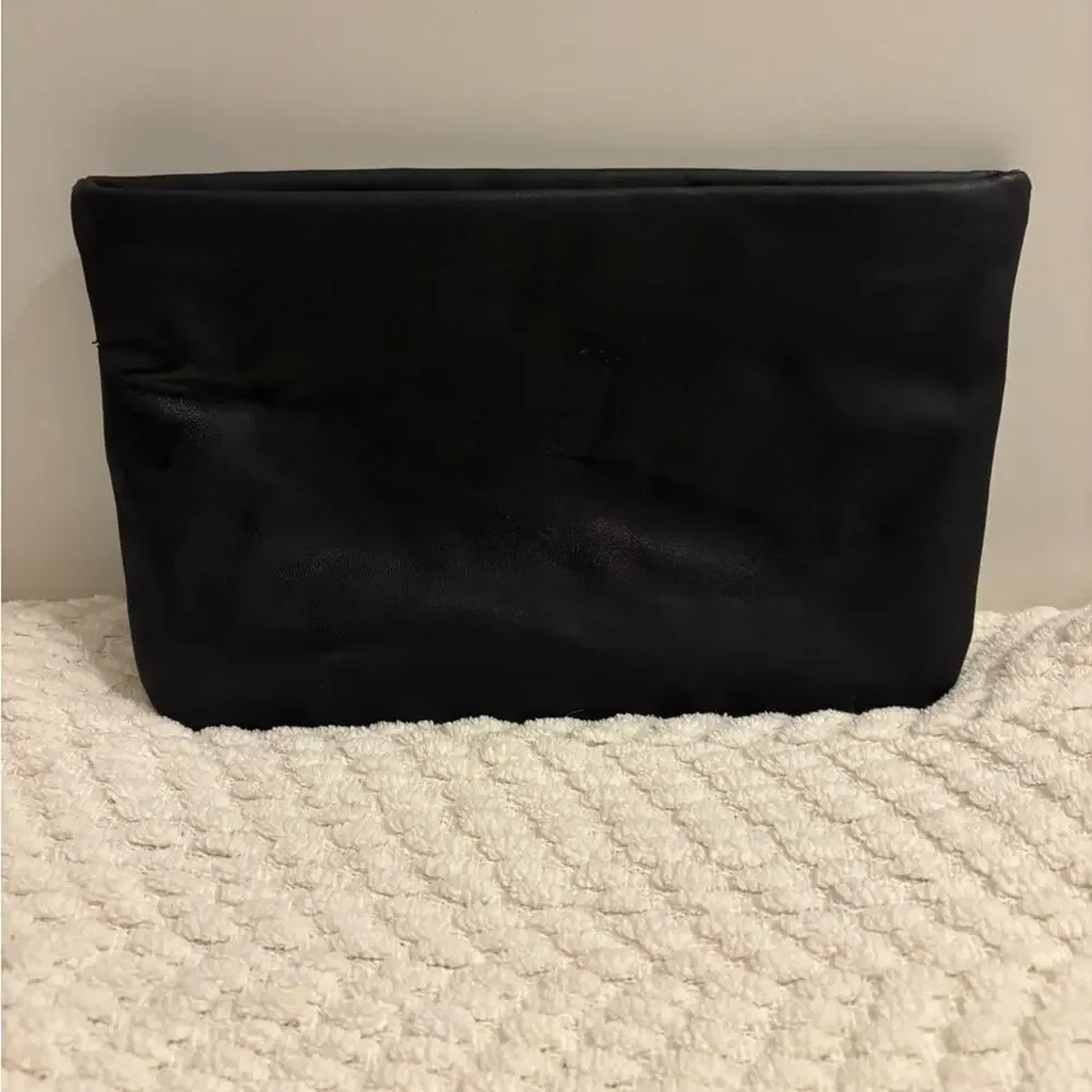 CHRISTIAN DIOR BLUE GLITTER BLACK ZIP MAKEUP COSMETIC POUCH CLUTCH BAG SM